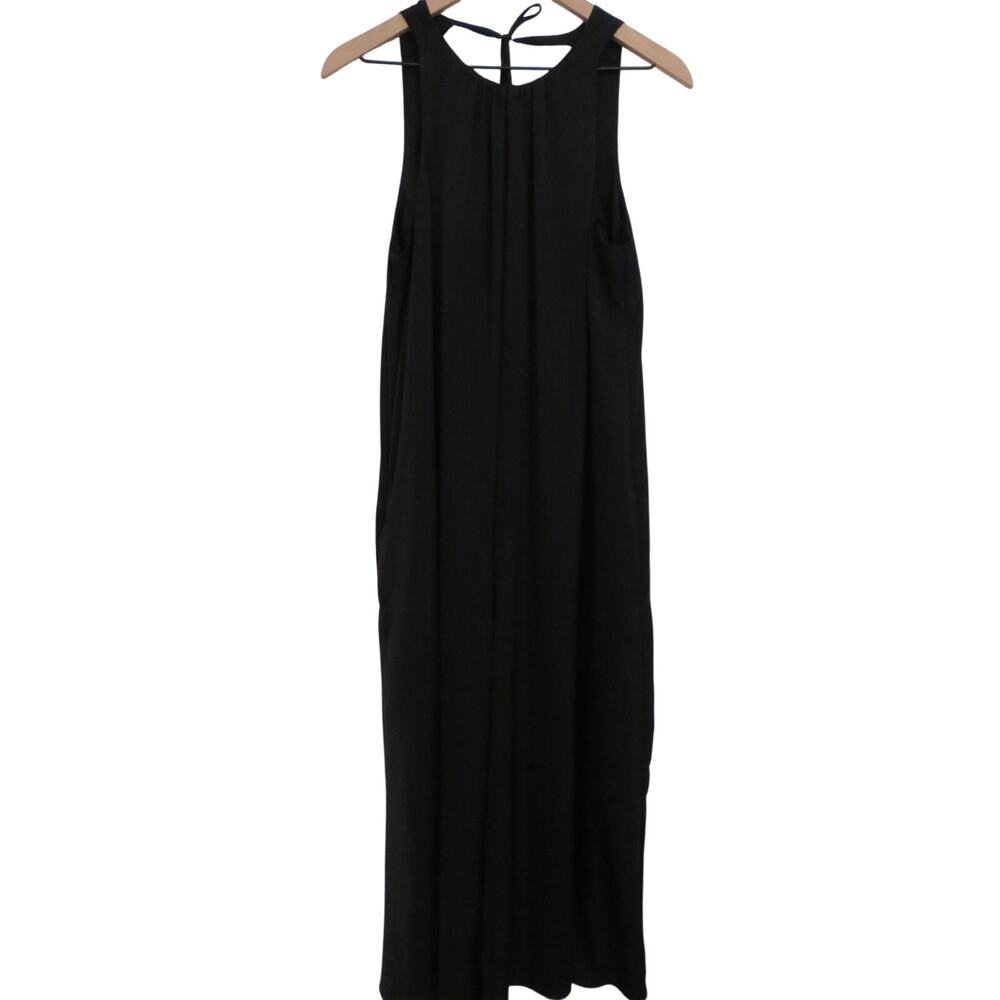 Banana Republic Women Sz M Black Open Back Wide Leg Halter Jumpsuit Sleek Style